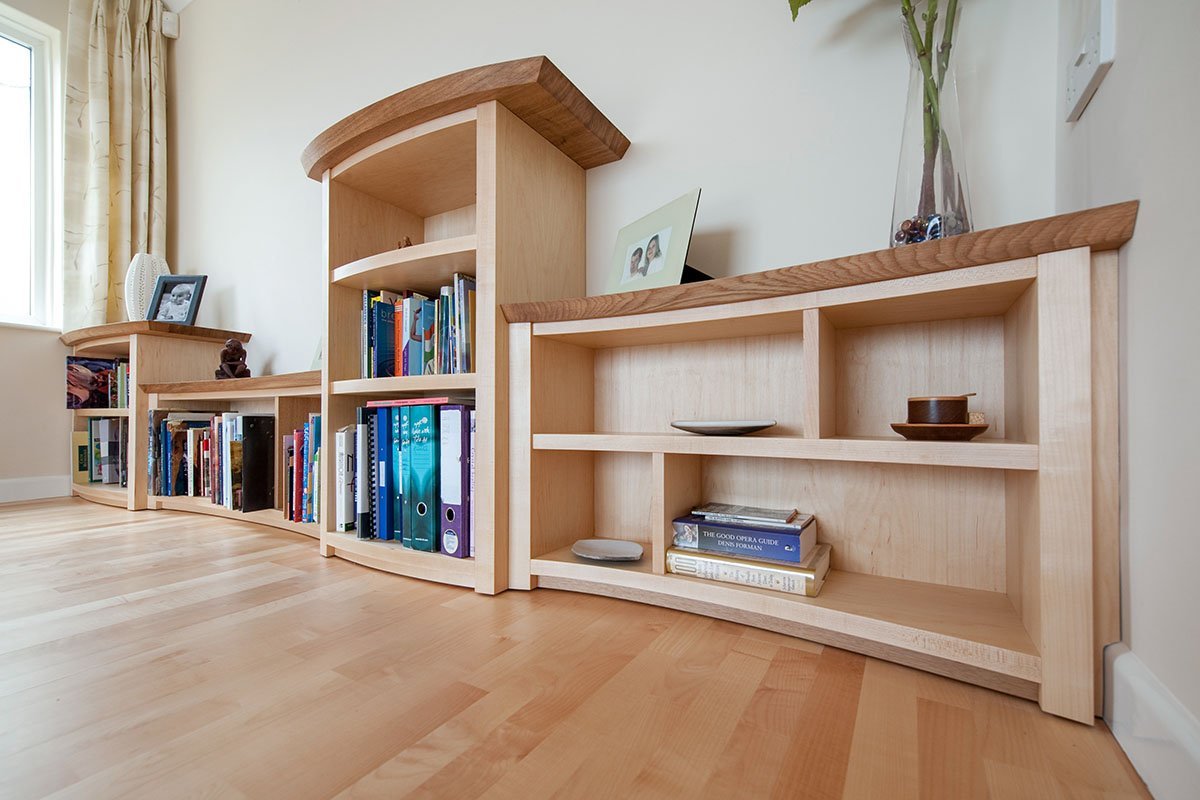 cvs1 Built in Shelves adn display furniture. Creative curvey design in Maple and Oak. Cornwall