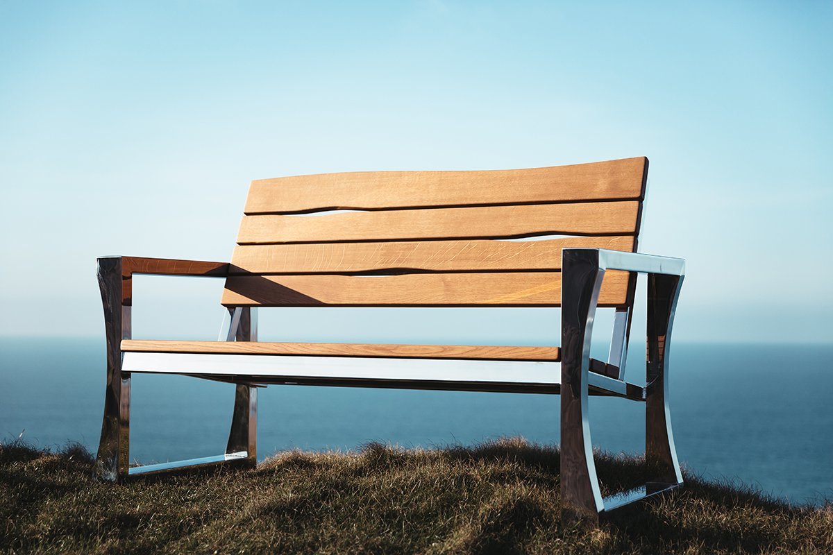new Contemporary Garden Furniture in Oak and Stailnless Steel. samuel F Walsh Furniture Helston Cornwall
