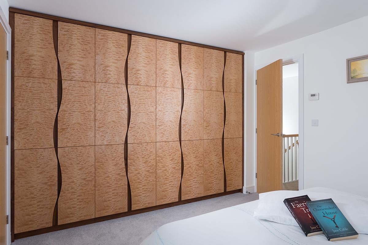 no7 Bedroom Storage in Quiilted Maple and American Black walnut Luxury furniture by Samuel f Walsh Furniture Cornwall