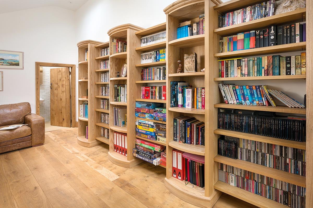 spsh1 Bespoke Shelving in solid ash and solid oak by samuel f walsh furniture based in cornwall covering cornwall devon bristol london