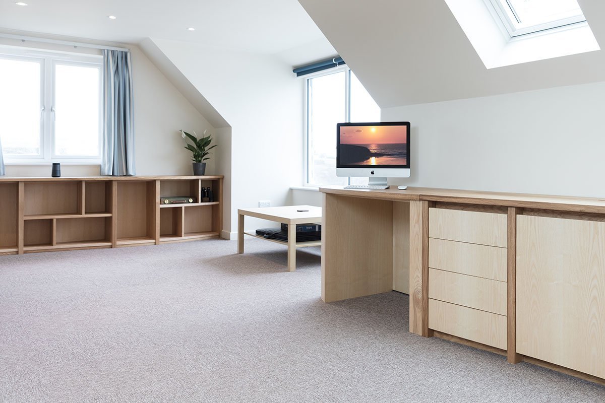 tr7 Office furniture for home. Made from Ash and Oak. Bespoke Office, creative furniture. Built in desk Cornwall
