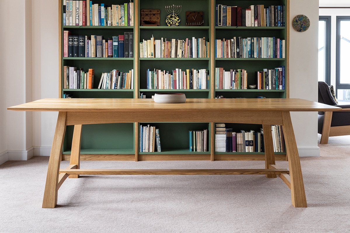 Bespoke solid oak dining table handcrafted by Samuel F Walsh